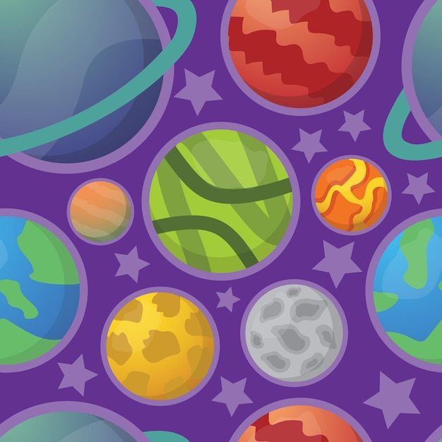 Space planets set colorful galactic fantasy bright planets universe items simple vector cartoon objects