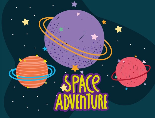 Space planets stars galaxy adventure explore cartoon  illustration