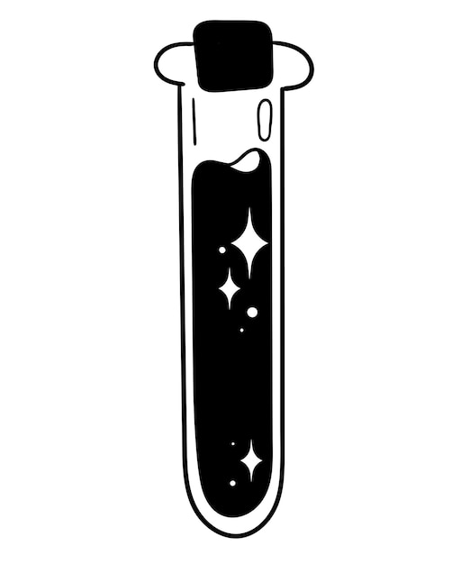 Space potion in a glass tube Black and white vector clipart