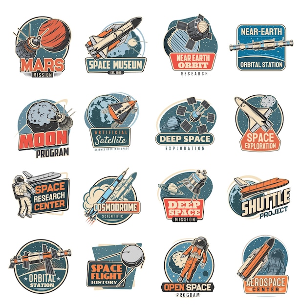 Space retro icons mars mission