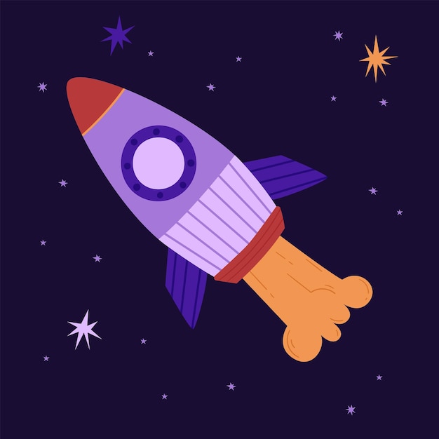 Space rocket on the background of the starry sky vector illustration Spaceship in flat style Ideal for stickers