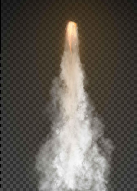 Vector space rocket bomb smoke isolated on transparent background.