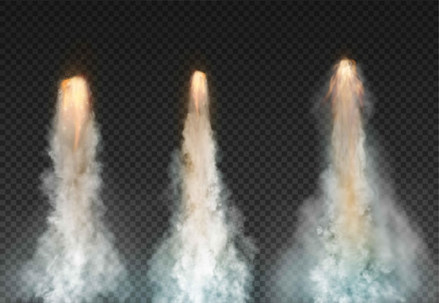 Space rocket bomb smoke isolated on transparent background.