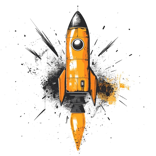 Space rocket Hand drawn vector illustration Isolated on white background