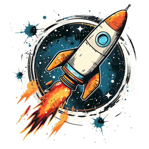 Space rocket Hand drawn vector illustration Vintage style Sketch