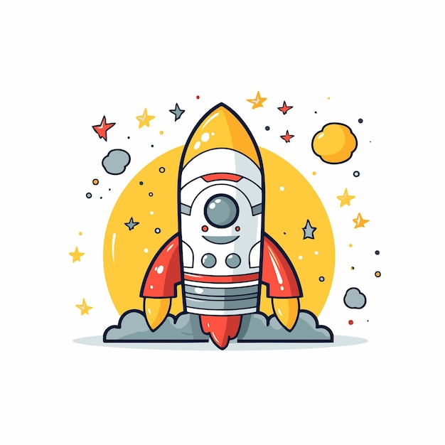 Iconica del razzo spaziale illustrazione cartonificata dell'icona vettoriale del razzo spazio per il web design