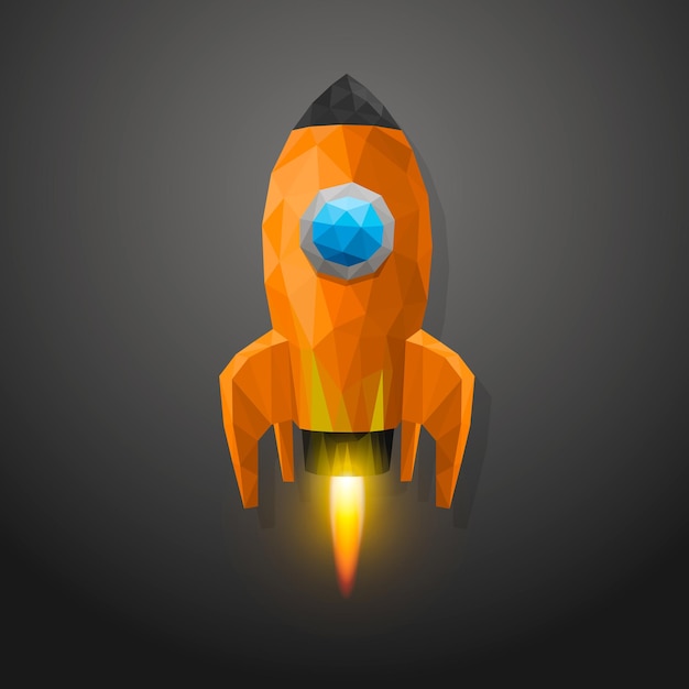 Space rocket launch 3d polygon. vector illustration