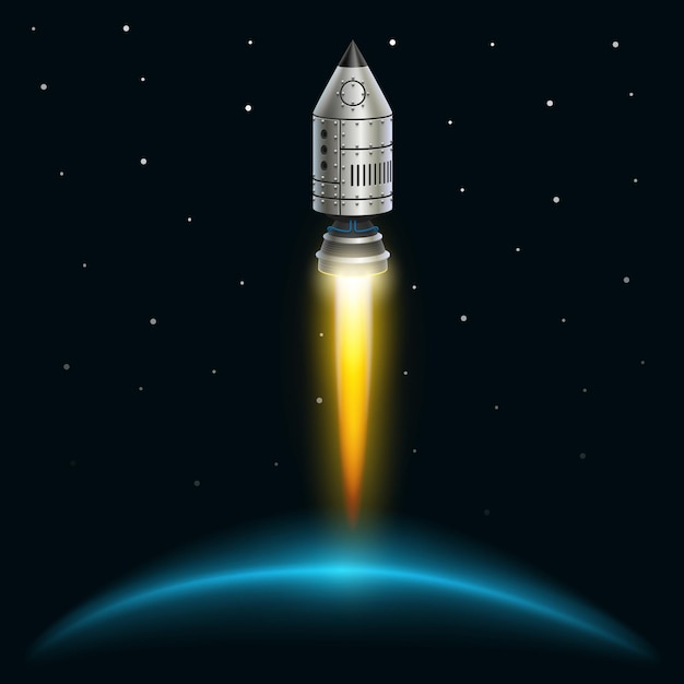 Vector space rocket launch creative art. vector illustration