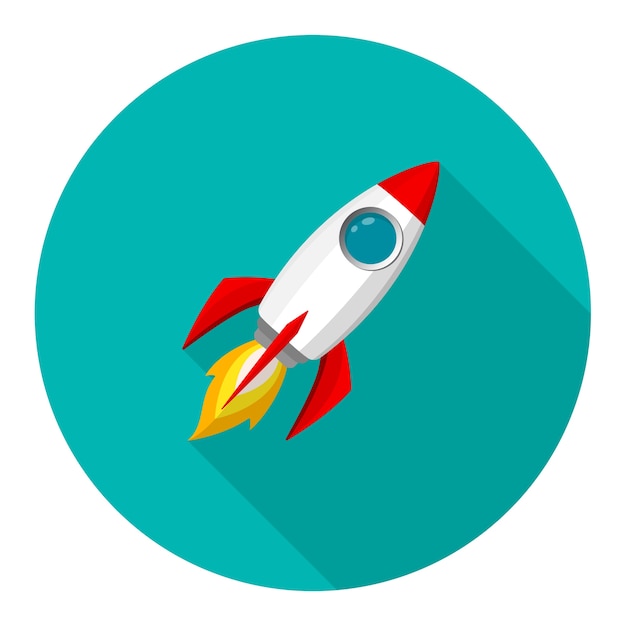 Vector space rocket launch model icon and flame. logo or banner