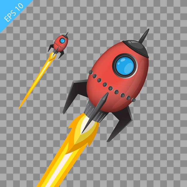 Space rocket launch model icon and flame.