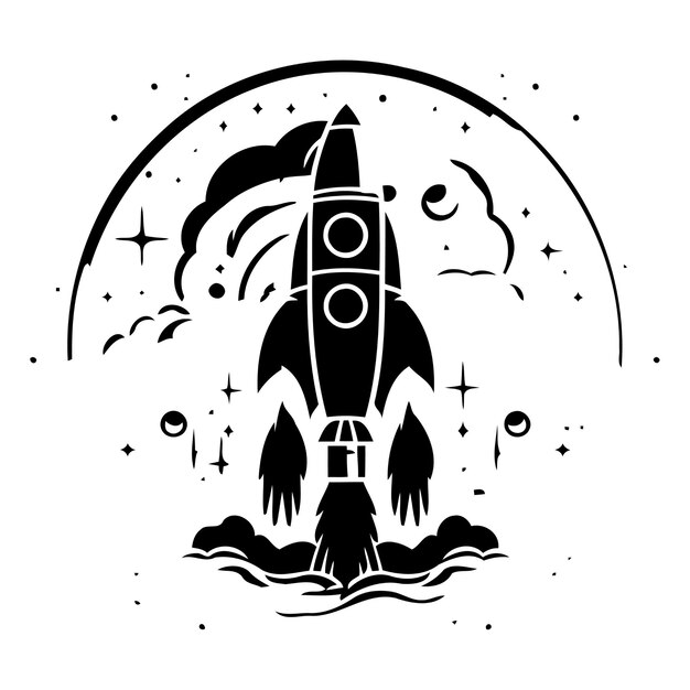 Space rocket in the night sky Vector illustration for your design