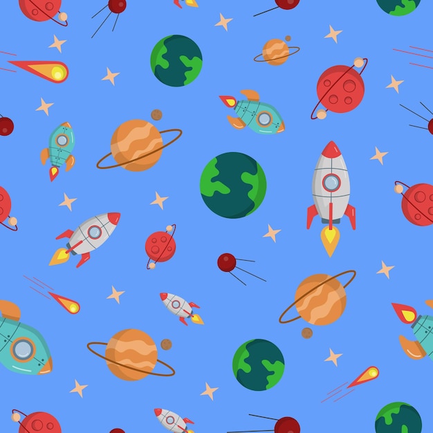 Space rocket and planet pattern