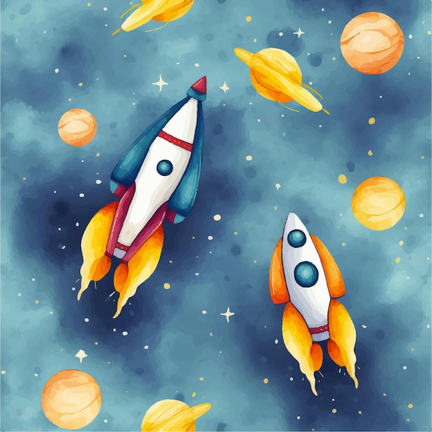 Space rocket seamless pattern vector