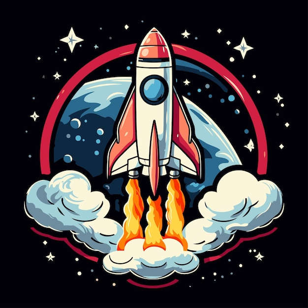 Vector space rocket in the space vector illustration for tshirt design