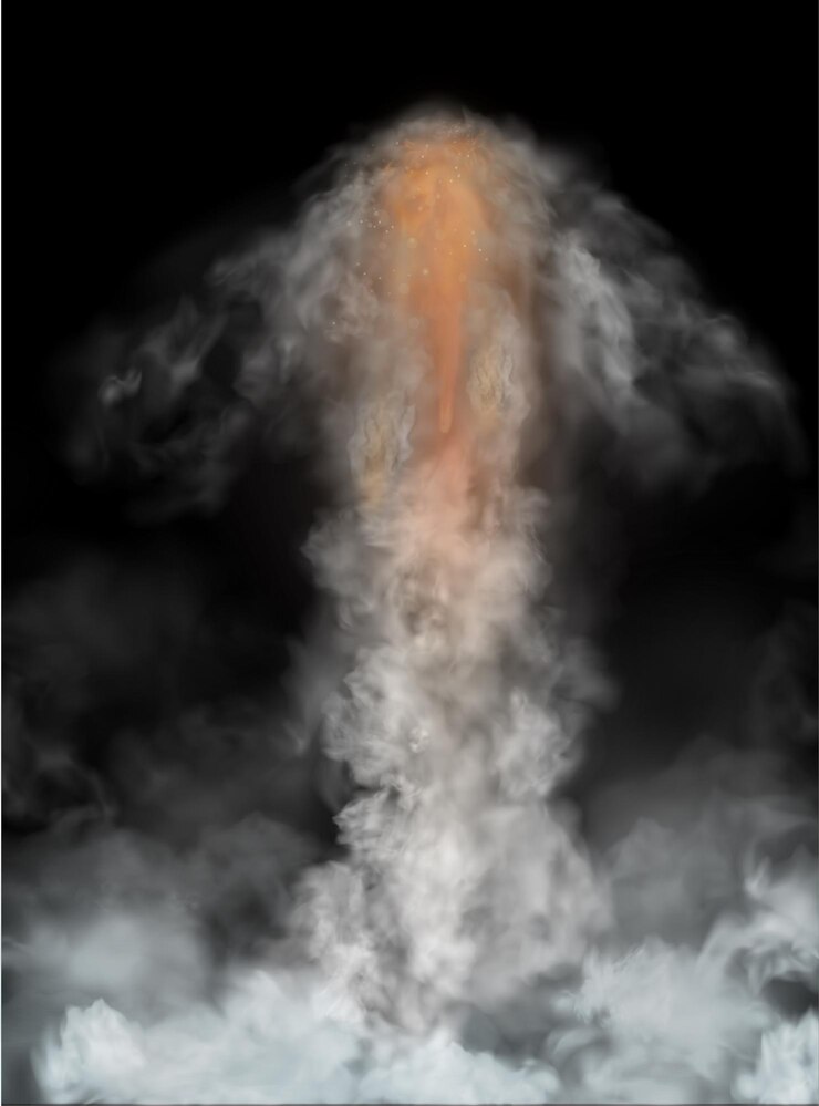 Vector space rocket started isolated on black background