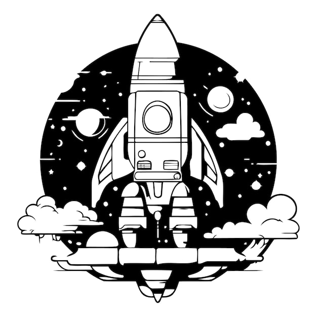 Vector space rocket in the universe vector illustration in flat design style