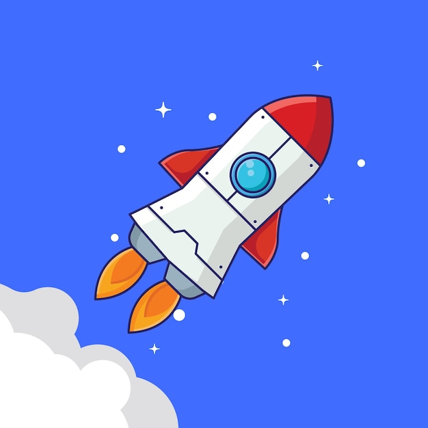 Space Rocket Vector Icon Illustration Flat Cartoon Style Suitable for Web Landing Page Banner