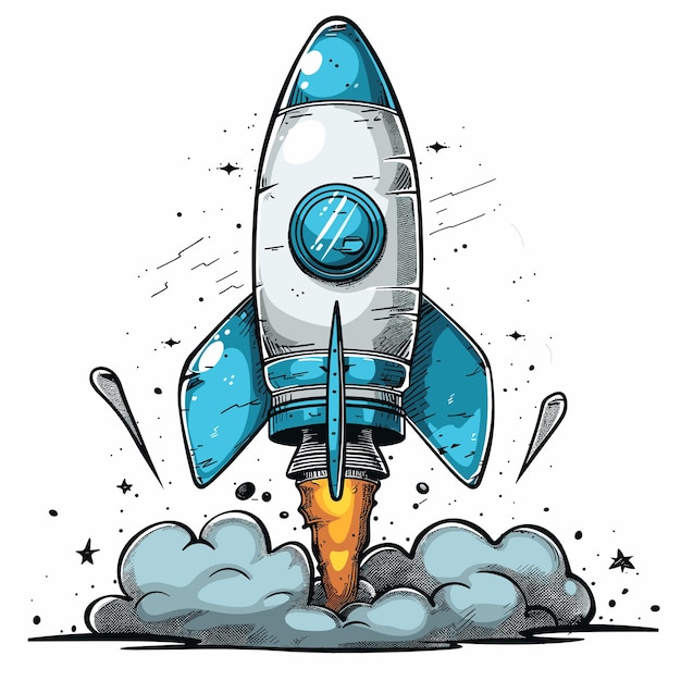 우주 로켓 우주 로켓의 터 일러스트레이션 만화 스타일