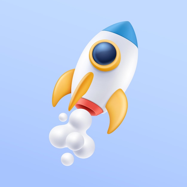 Vector space rocket with smoke 3d icon illustration