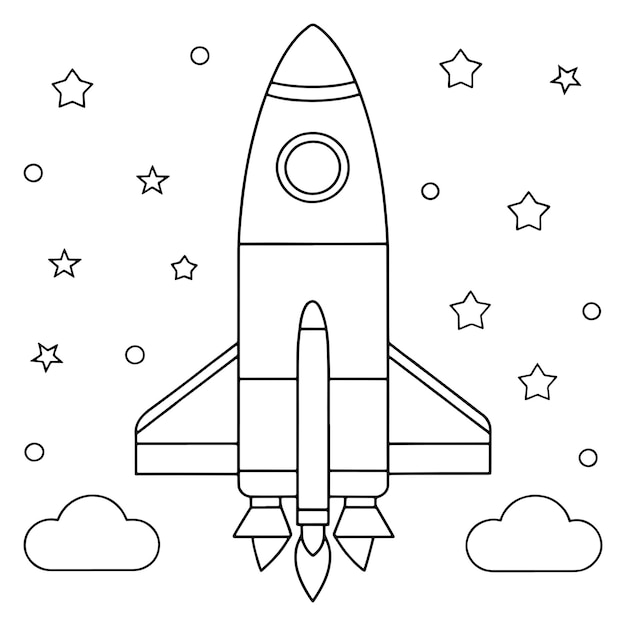 スペースロケットと天体の軌跡を描く画面 ベクトルイラスト
