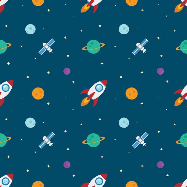 Space rocketship launch seamless pattern