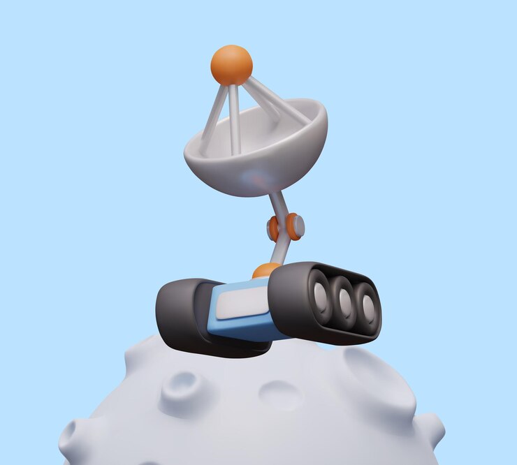 Vector space rover on planet with craters study of moon color vector illustration in cartoon style