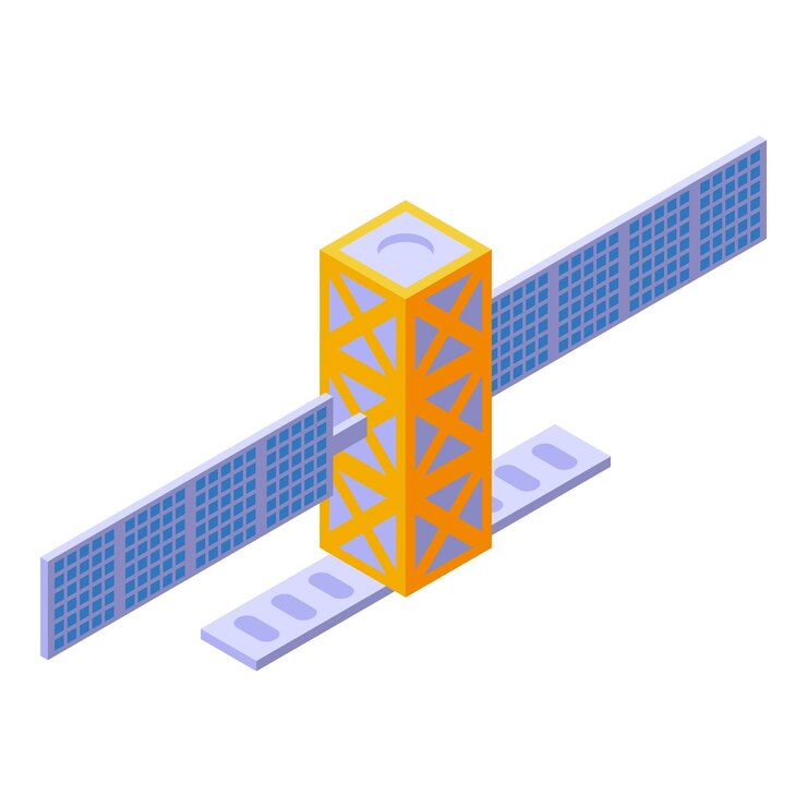 Vector space satellite icon isometric of space satellite vector icon for web design isolated on white background