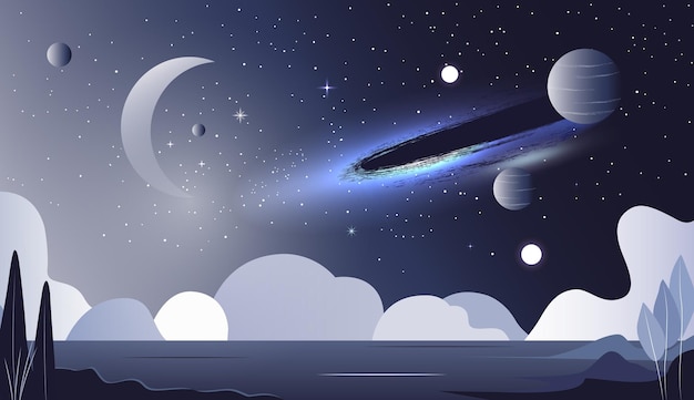 space scene galaxy planet surface ice futuristic space illustration fantasy universe