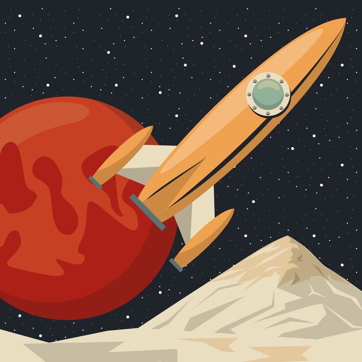 Vector space scene poster with rocket start up