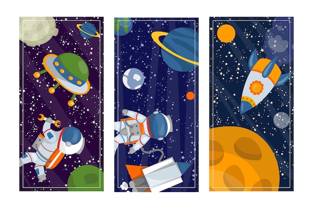 Space science man in universe galaxy banner vector illustration Rocket technology star astronomy kaartenset