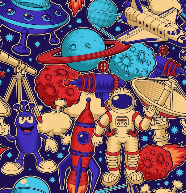 Space seamless background in cartoon style, perfect for wallpapers