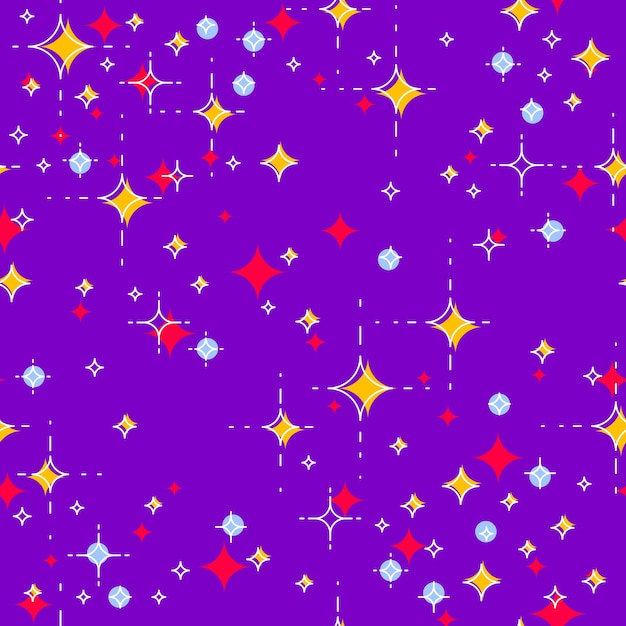 Space seamless background with stars, undiscovered galaxy cosmic fantastic and interesting textile fabric for children, endless tiling pattern, vector illustration