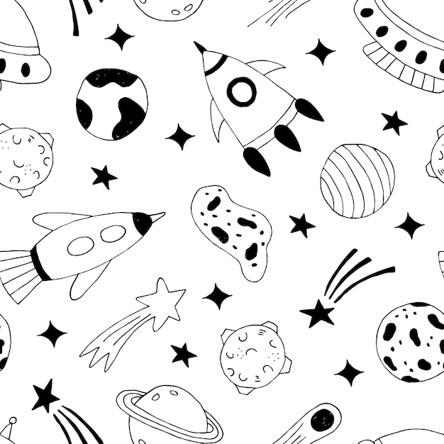 space seamless pattern hand drawn vector