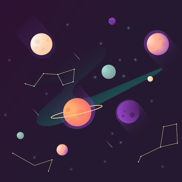 Vector space set with planets and constellation