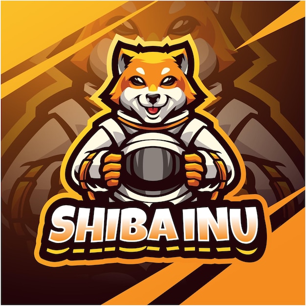 Design del logo della mascotte dell'esport di shibainu spaziale