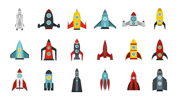 Space ship icon set. flat set of space ship vector icons collection isolated