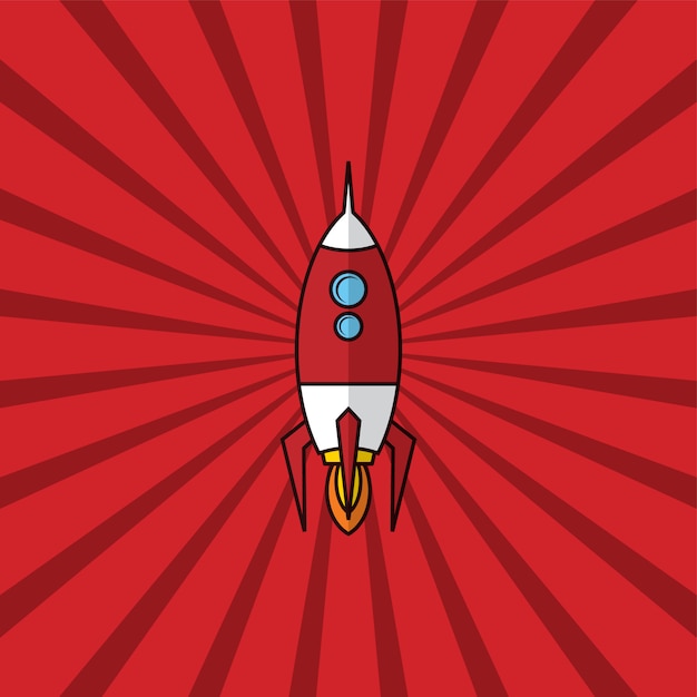 space ship rocket retro red theme vector art