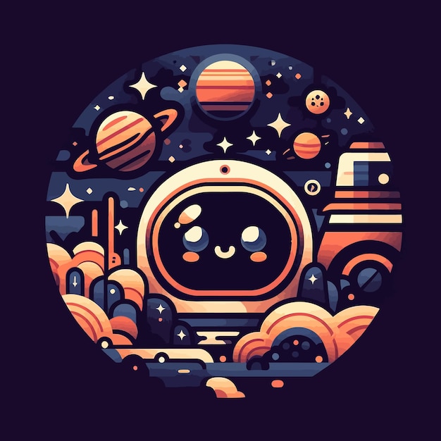 a space ship with planets and a planet in the center