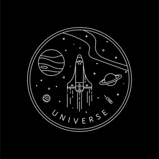 Space shuttle monoline stijl ontwerp logo afbeelding