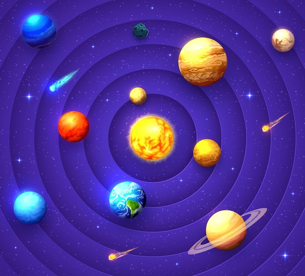 Space solar system paper cut vector planets 3d