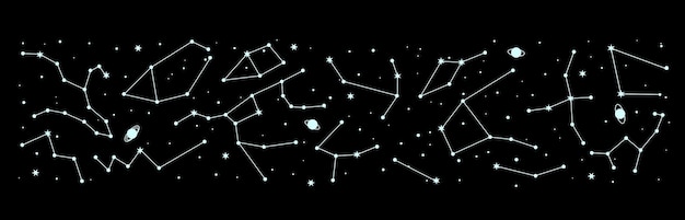 Вектор Космическое звездное созвездие галактическая ночная карта неба граница мистическая астрология граница млечный путь звездная созвездие печать галактика звезды небесная панорама или эзотерический зодиак ночная карта небес векторная граница