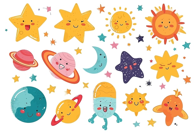 Space stars planets vector illustration set