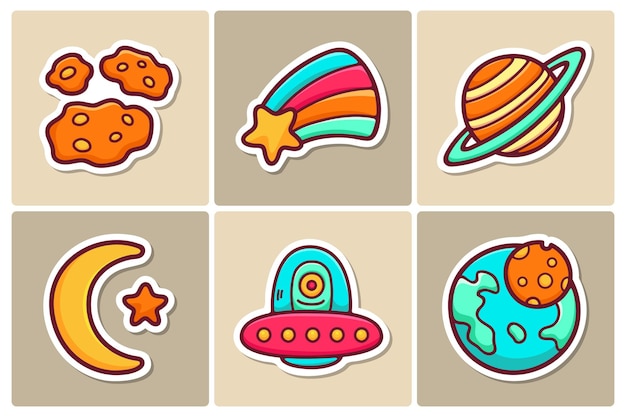 Vector space sticker icons doodle coloring vector