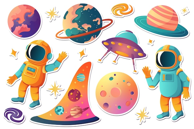 Space stickers set This illustration features a flat cartoonstyle design