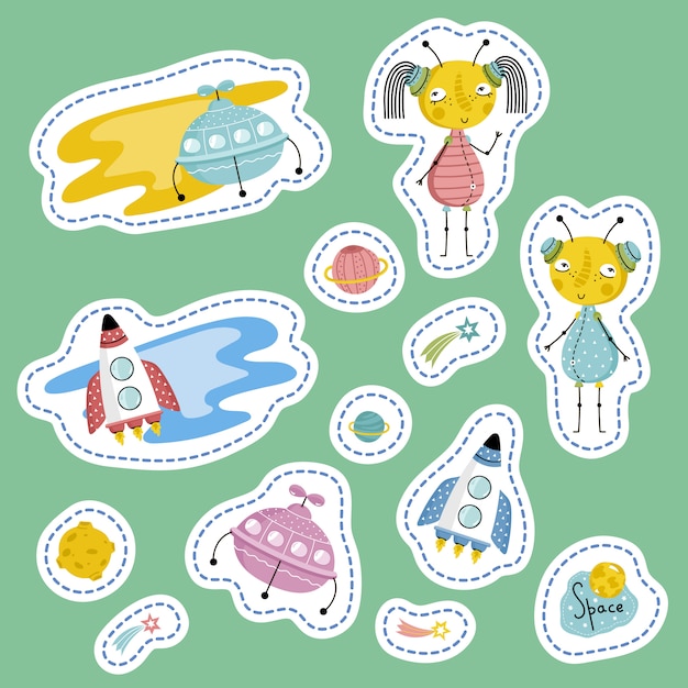 Space stickers for table games cartoon vectors set