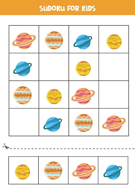 미취학 아동을위한 우주 스도쿠. 태양계 행성과 논리 게임.