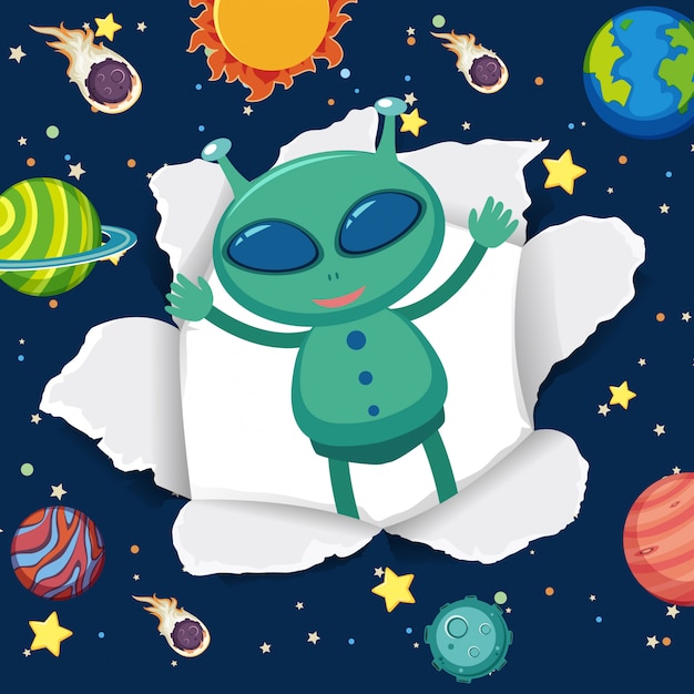 Space theme background with alien in the space