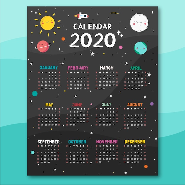 Modello di calendario tema spazio