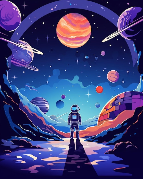 Space Time Cartoon Illustration of a