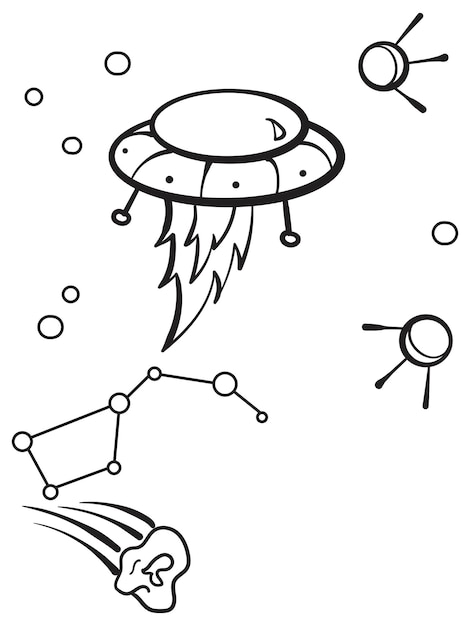 空の星座と彗星ベクトルの宇宙輸送エイリアン漫画の子供たちの着色